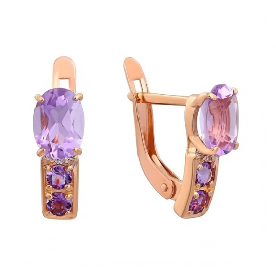 Серьги с аметистом и фианитом из золота