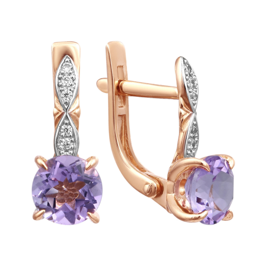 Серьги с аметистом и фианитом из золота