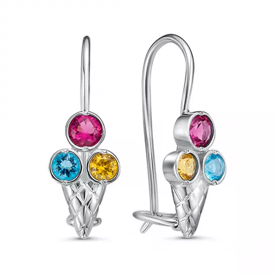 Серьги детские с кварцем из серебра