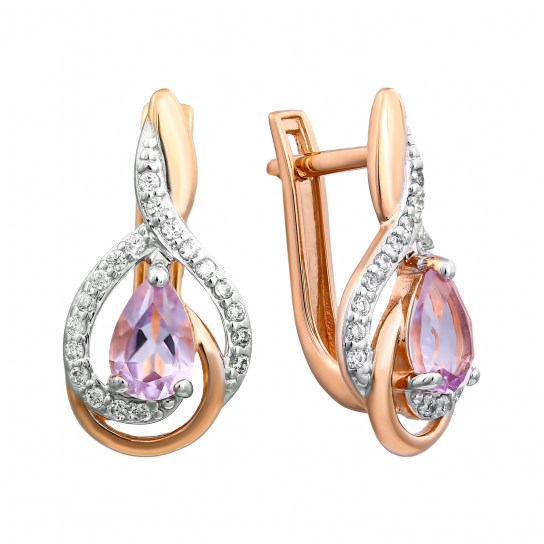 Серьги с аметистом и фианитом из золота