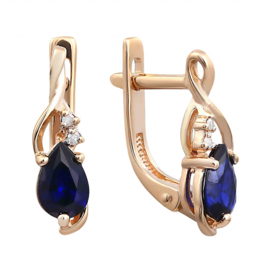 Серьги с бриллиантами с корундом из золота