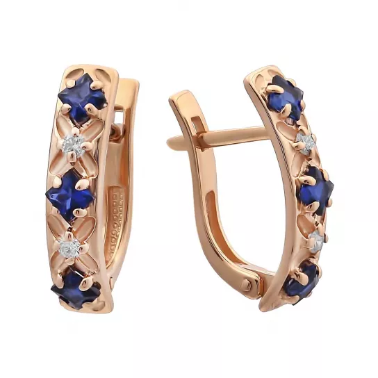 Серьги с бриллиантами с корундом из золота