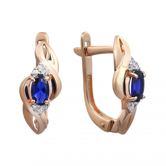 Серьги с бриллиантами с корундом из золота