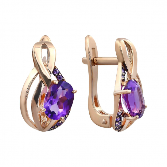 Серьги с аметистом и фианитом из золота