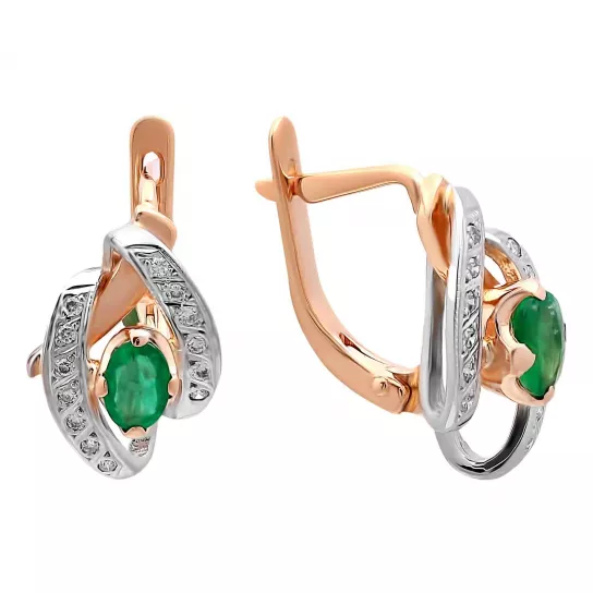 Серьги с бриллиантами с изумрудом из золота