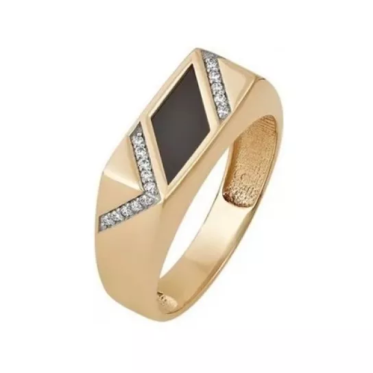 Кольцо-печатка с фианитом из золота