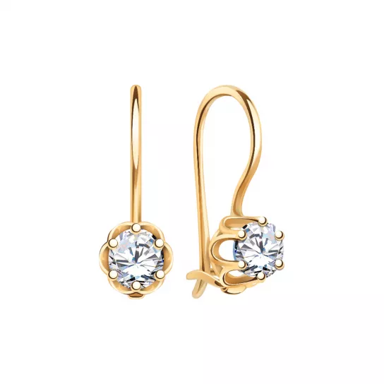 Серьги с фианитом из золота