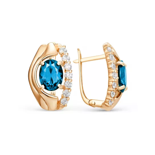 Серьги с топазом и фианитом из золота