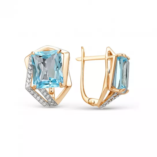 Серьги с топазом и фианитом из золота