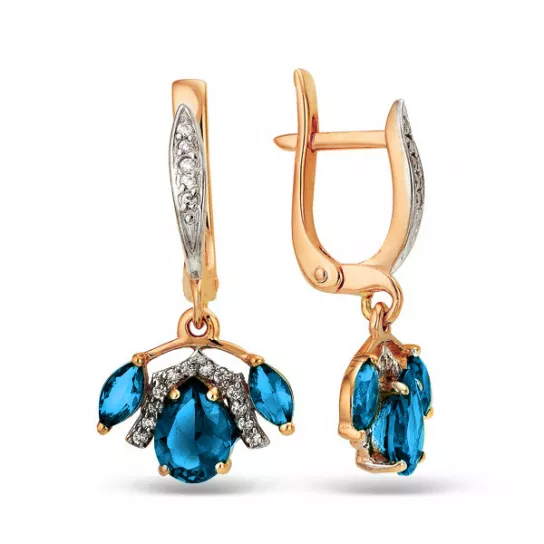 Серьги с фианитом и топазом из золота