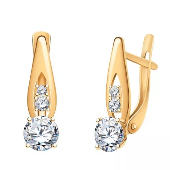 Серьги с фианитом из золота