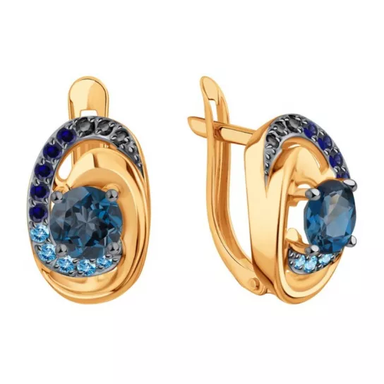 Серьги с фианитом и топазом из золота